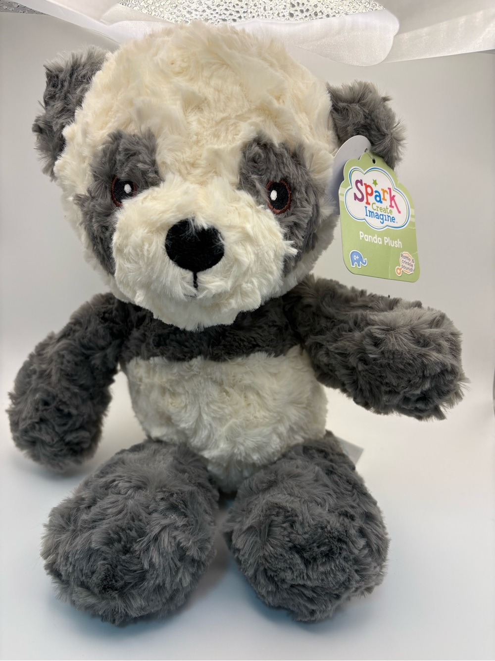 14" Spark Create Imagine Gray & White Panda Rattle Plush Toy New with Tags